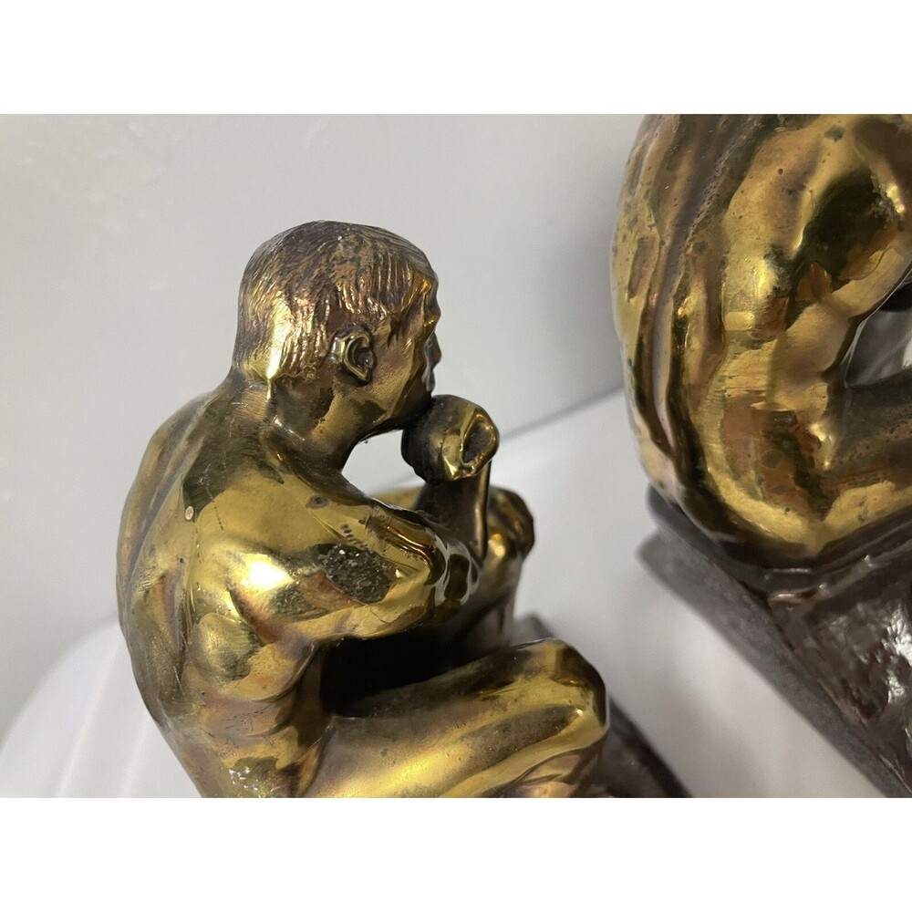 Vintage Art Thinking Man Bookends The Thinker Aguste Rodin Style Philosophy - Picture 12 of 16